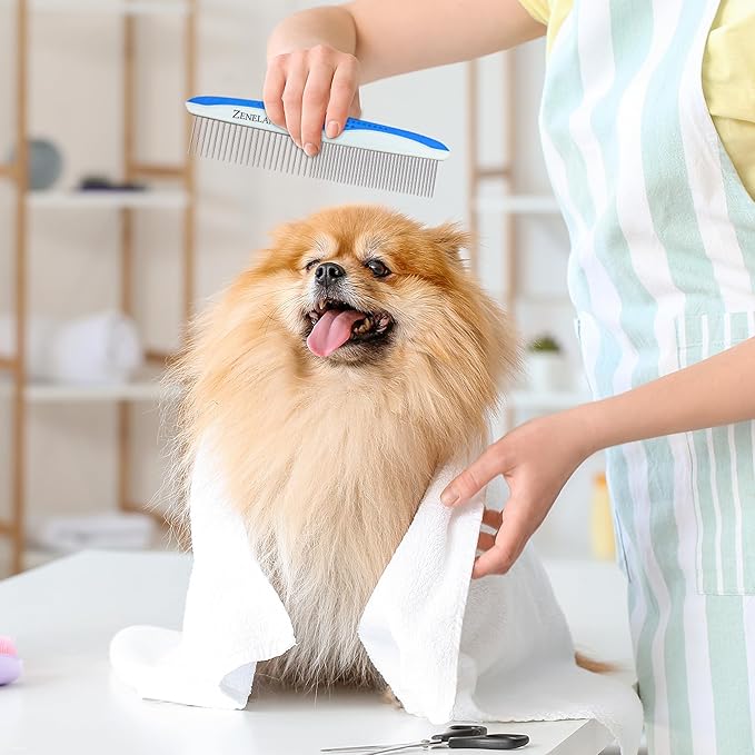 Dog Grooming Comb for Matting – Metal Dematting Comb with Stainless Steel Teeth & Non-Slip Handle (Style 1)-PawvioPets