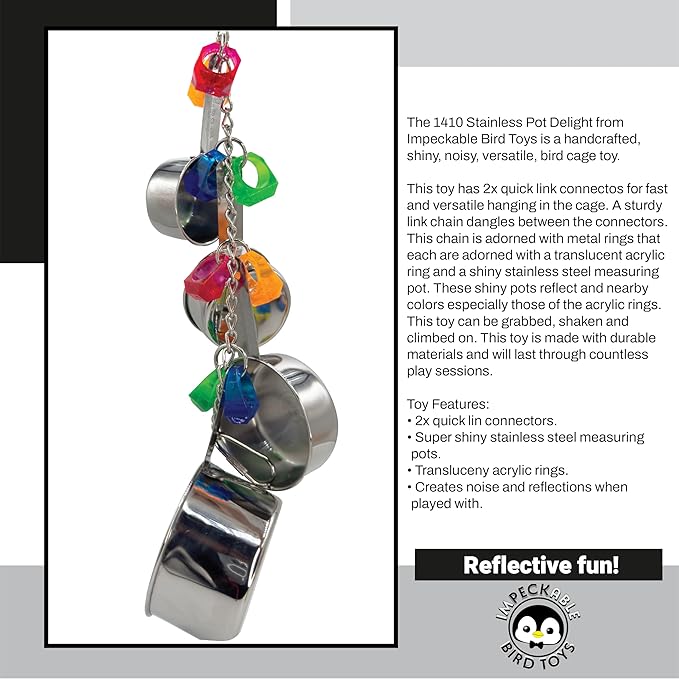 1410 Stainless Pot Delight from Parrots Cockatiels Conures Budgies Macaws Lovebirds African Greys Parrot Toys Stainless Foraging Chew Treat Noise-Making Fun Sensory Enrichment.-PawvioPets