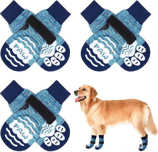 BEAUTYZOO Anti Slip Dog Socks for Small Medium Large Dogs,Paw Protector with Grips for Hardwood Floor Hot/Cold Pavement,Traction Control 3 Pairs AntiTwist Dog Shoes to Prevent Licking for Senior Dog-PawvioPets