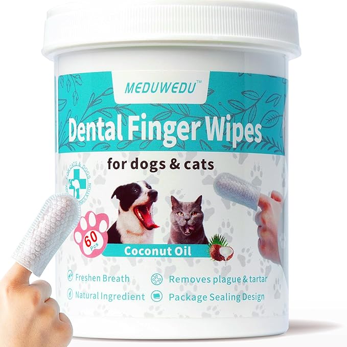 Dental Care Finger Wipes 60 Counts,Teeth Cleaning Finger Wipes for Dogs & Cats,Reduces Plaque & Supports Oral Freshness, Small Animal Stain Removers, Coconut Scent-PawvioPets