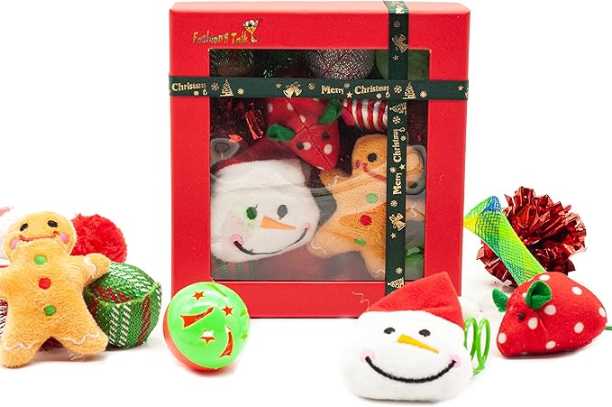 Fashion's Talk Holiday Festive Red Variety Pack Gift Box Cat Toy with Catnip, Box 20 Count-PawvioPets