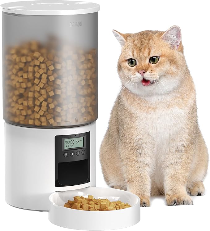 Automatic Cat Feeder Food Dispenser: 6L Timed Small Dog Dry Food Dispenser with 10s Voice - Distributeur Nourriture Chat Hund Programmable - Auto Pet Feeder with 1-6 Meals White-PawvioPets