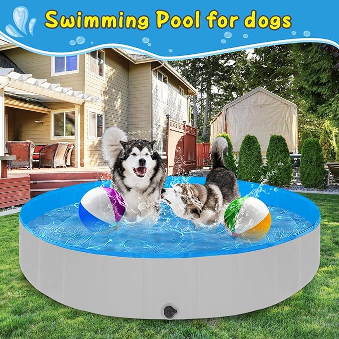Extra Large Foldable Dog Pools for Large Dogs Heavy Duty,97"x16" Anti-Slip Portable Swimming Pool,Hard Plastic Kiddie Pool for Pets Dogs Cats & Kids-PawvioPets