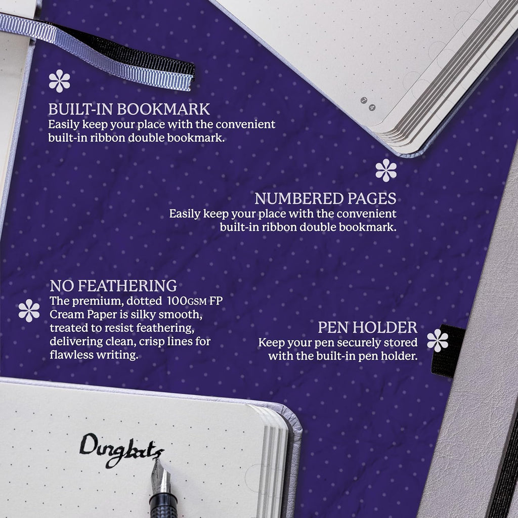 Dingbats - Earth Dotted A5 Medium Notebook, Glicine Arctic - Hardcover - Cream 100gsm Ink-Proof Paper - Numbered Pages, Index & Key Pages