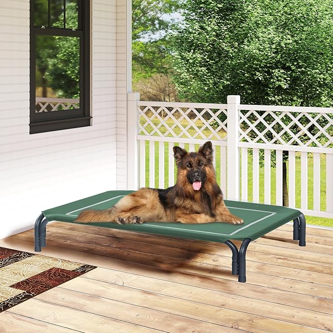 Elevated Dog Bed Raised Outdoor Dog Cot for Extra Large Dogs, Installation Requires No Tools, Frame with Washable Cooling Breathable Mesh Anti-Slip Feet, Indoor Pet Bed, Green, 48.8 Inches-PawvioPets