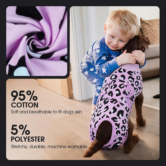 FUAMEY Recovery Suit for Dogs After Surgery,Soft Breathable Dog Bodysuit E-Collar & Cone Alternative Surgical Suit,Male Female Dog Neuter Spay Suits Anti Licking Wounds Onesie Purple Leopard M-PawvioPets