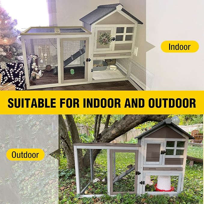 Aivituvin Rabbit Hutch Indoor Bunny Cage Outdoor with Run Chicken Coop Guinea Pig House with Waterproof Asphalt Roof,No Leakage Pull Out Tray-PawvioPets
