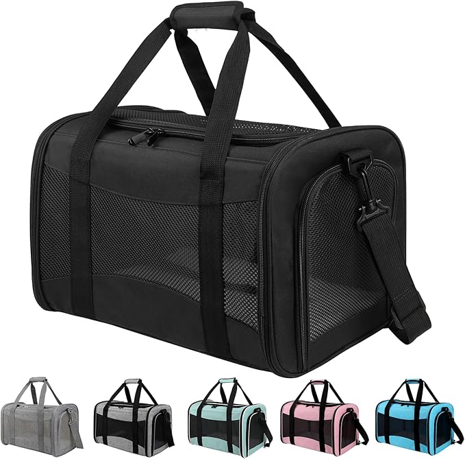 Carriers Soft-Sided Pet Carrier for Cats Dogs Under 15 lbs,TSA Airline Approved with 4 Ventilated Windows(Medium,Black)-PawvioPets