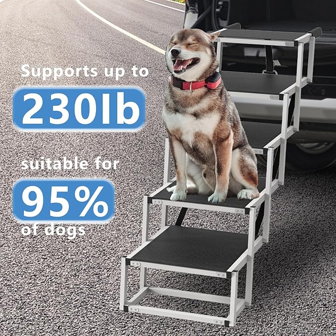 Dog Stairs for Large Dogs - 5 Step Foldable Dog Ramp for Car Non-Slip Surface Support up to 230lbs - Suitable for SUV,Truck, Sofas, Bed-PawvioPets