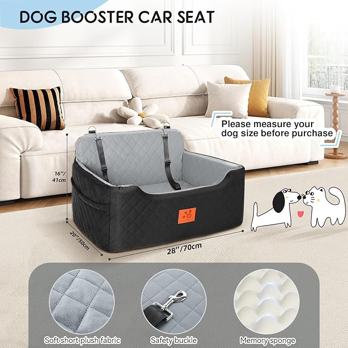 Dog Car Seat for Medium/Large Dogs,Dog Booster Seat for Dog Under 50lbs or 2 Small Dogs, Detachable and Washable Pet Car Seat,Multi-Functional Travel Dog Bed & Dog Sofa(Black/Grey)-PawvioPets