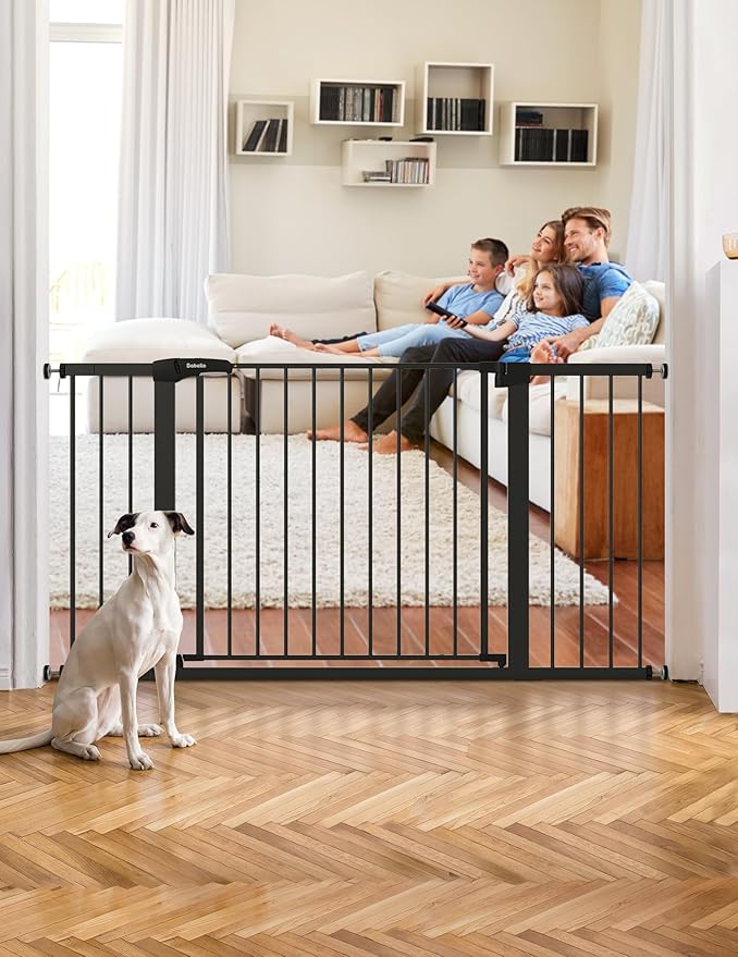 BABELIO 36-57" Extra Wide Baby/Dog Gate, Auto Close for The House, Stairs and Doorways, Pressure Mounted for Pet with Large Walk Thru Door, No Need Tools and Drilling, Black-PawvioPets
