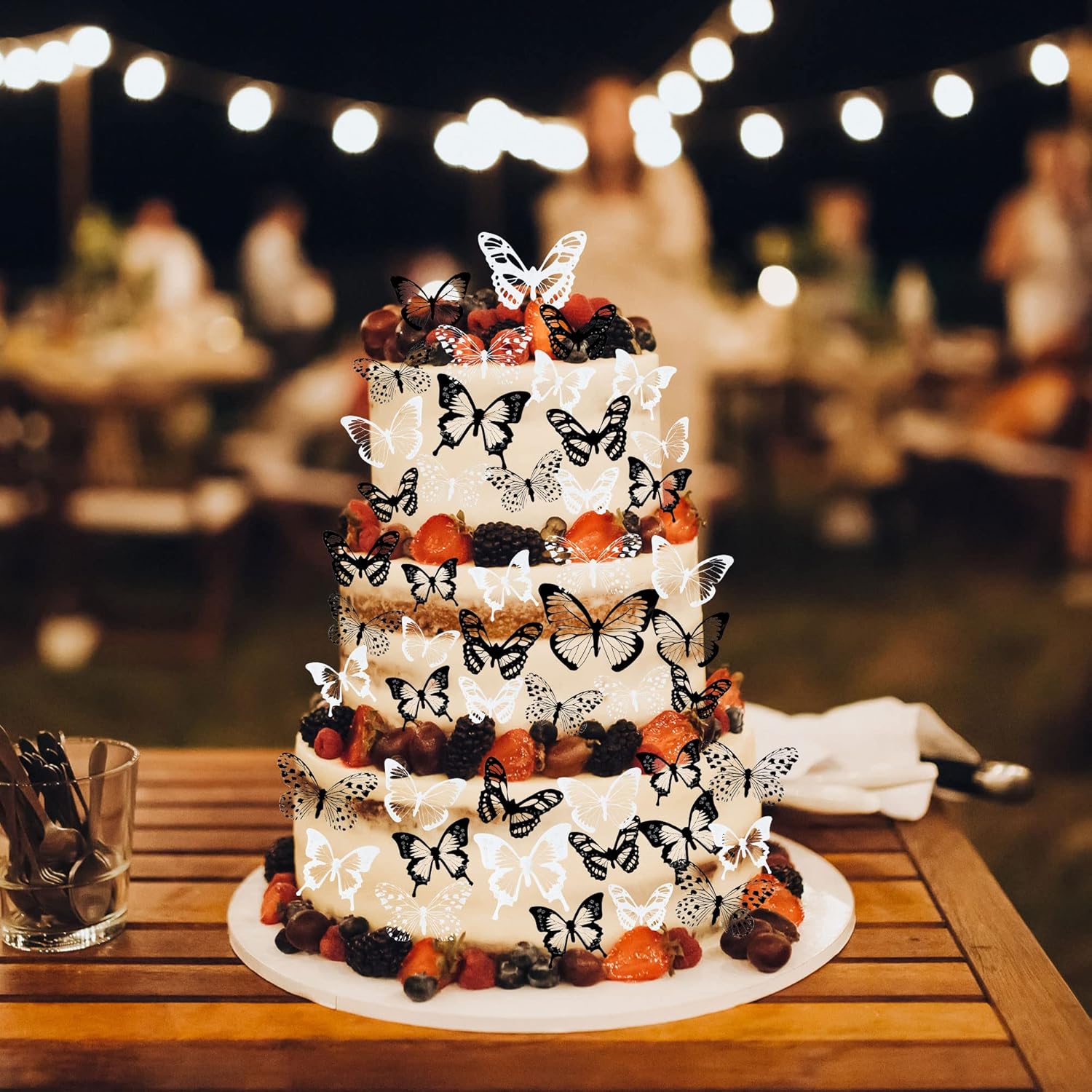 Gyufise 36Pcs Butterfly Cupcake Toppers - Lively PVC Art 3D Cake Decorations for Baby Shower, Kids Birthday Party - Black, White, Transparent