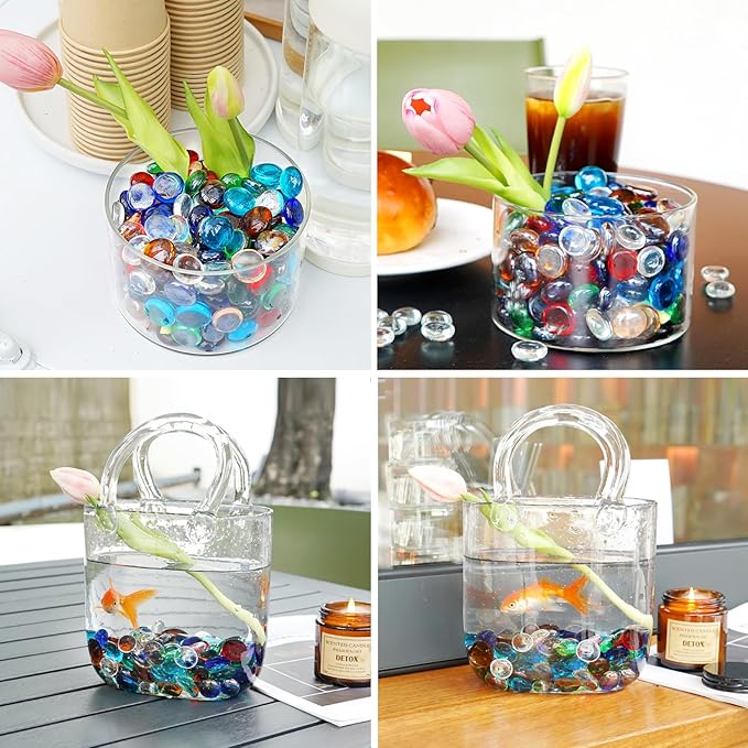 10LB Mixed Color Flat Glass Marbles for Vases, Mancala Stones Gemstone Beads Vase Filler Decorative Glass Pebbles for Fish Tank, DIY Crafts, Mosaics, Aquarium Decor Rocks, Candle Holders-PawvioPets