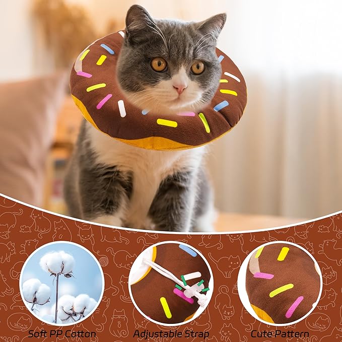 Cat Cone Collar Soft, Adjustable Cat Recovery Collar for Small Medium Large Cats, Cute Donut E Collar After Surgery, Elizabethan Cones for Cats Kittens After Surgery(Donut Brown, Large)-PawvioPets