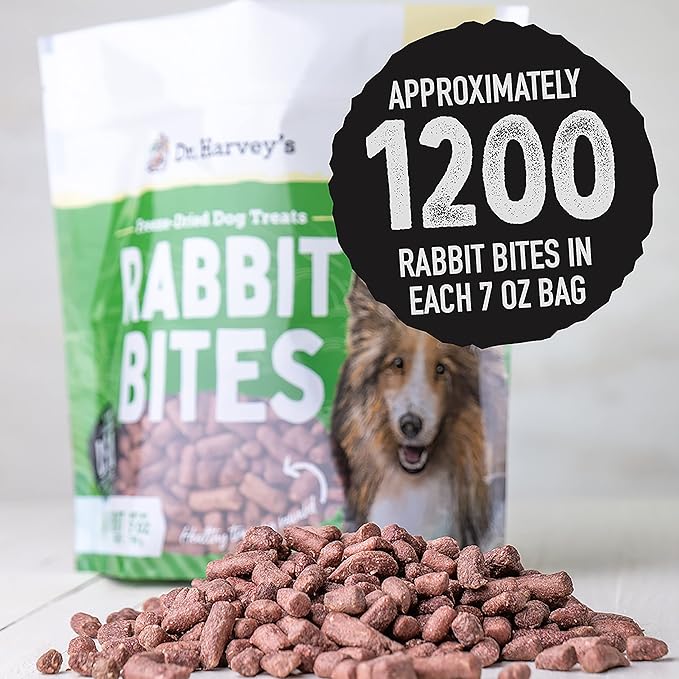 Dr. Harvey's Rabbit Bites Freeze-Dried Raw Dog Treats - Single Ingredient, All-Natural Rabbit Meat Protein for Dogs, Allergen-Free - 7 Ounces (3 Pack)-PawvioPets