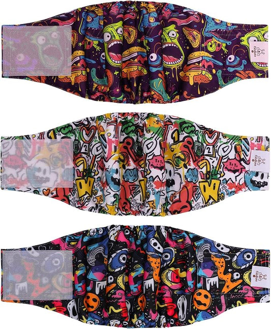 CuteBone Dog Diapers Male Washable Belly Band for Male Dogs Wraps Black 3pcs a Pack DM55S-PawvioPets