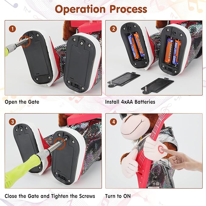 Dancing Monkey Plush Toy, Stuffed Toys, Dancing Singing, Body Shaking, and Guitar Shaking, Punk Molding, One Button Control, Children's Education Toys, Musical Intelligence Development-PawvioPets