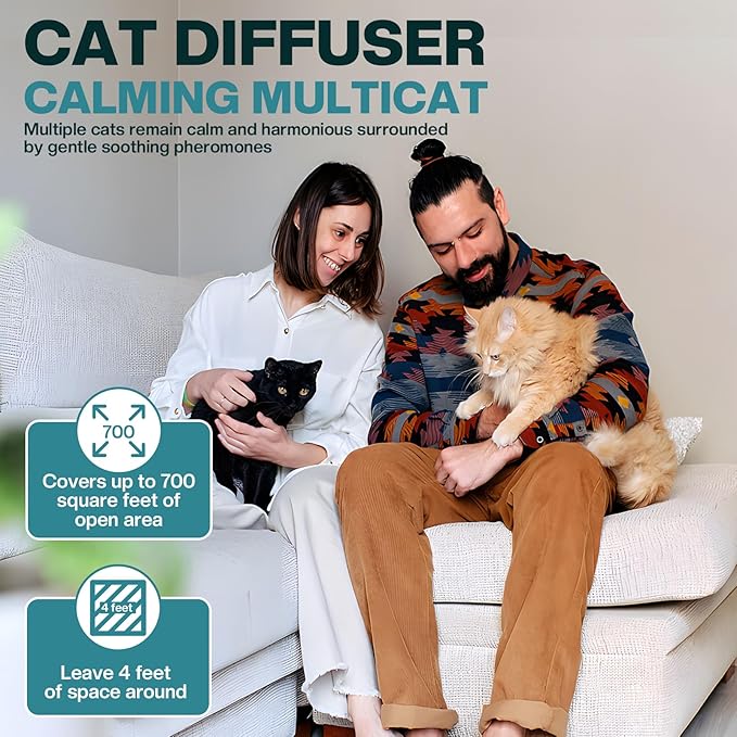 Cat Calming Diffuser 6 in 1 Multicat Calming Pheromones Diffusers Relief Stress Anxiety Fighting Scratching 90 Days Calm Relaxing Pheromone for Cats kit 48ml Refill Fits All Common Diffuser Plug In-PawvioPets