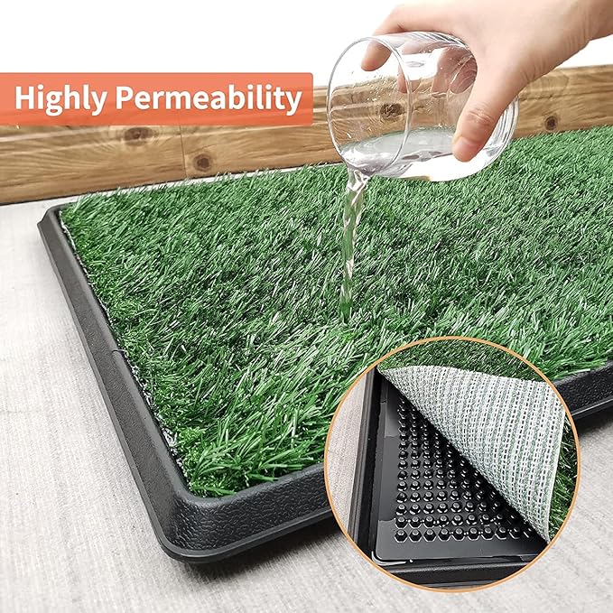 Dog Grass Pet Loo Indoor/Outdoor Portable Potty, Dog Litter Box, Artificial Grass Patch Bathroom Mat and Washable Pee Pad for Puppy Training, Full System with Trays (Pet Training Tray, 20"x16")-PawvioPets