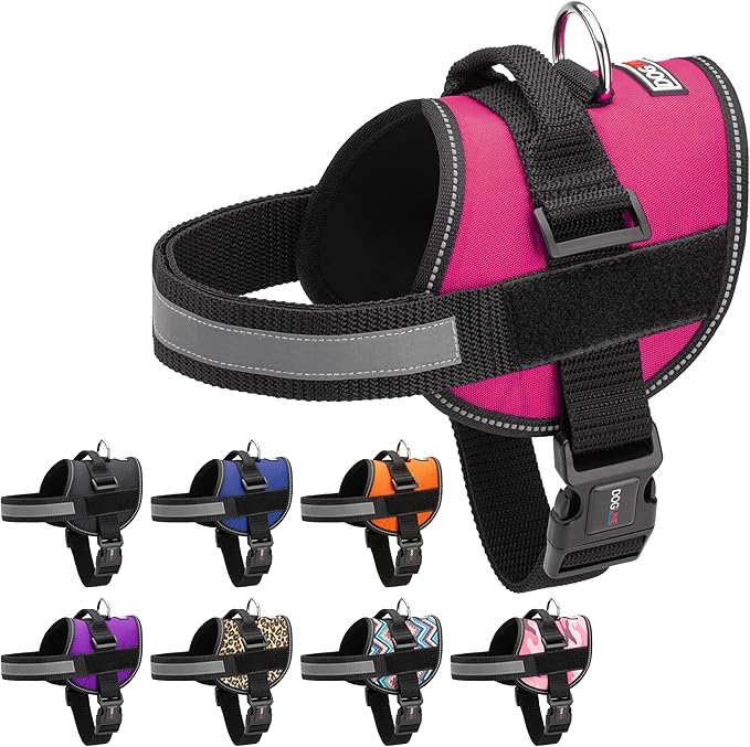 Dogline Dog Harness, Reflective No-Pull Adjustable Vest with Handle for Walking, Training, Breathable, No - Choke Harness for Small, Medium or Large Dogs Room for Patches Girth 33"-46" in Pink-PawvioPets