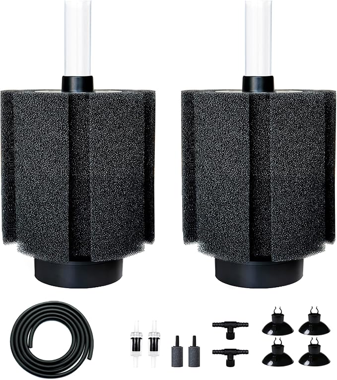 2 Pack 60-70 Gal Aquarium Sponge Filter with Air Stone and Ceramic Filter Media Quiet Fish Tank Bio Filter for Breeding Fry Shrimp Betta Fish Tank-PawvioPets