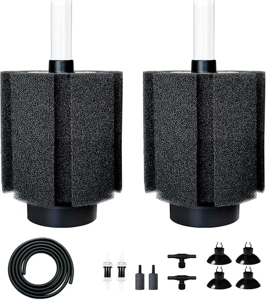 2 Pack 60-70 Gal Aquarium Sponge Filter with Air Stone and Ceramic Filter Media Quiet Fish Tank Bio Filter for Breeding Fry Shrimp Betta Fish Tank-PawvioPets