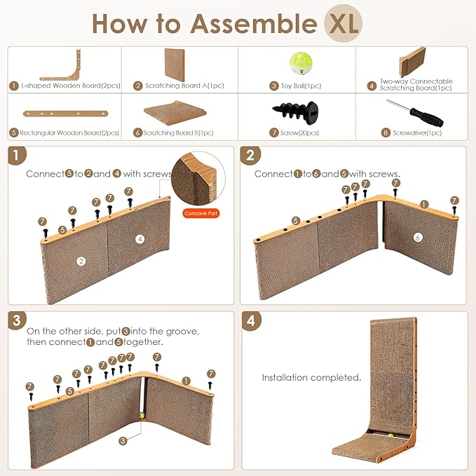 EHEYCIGA Cardboard Cat Scratcher for Indoor Cats, 32 Inch L Shaped Vertical Cat Scratching Board with Ball Cat Toy, Extra Large Cat Scratcher Pad, White-PawvioPets
