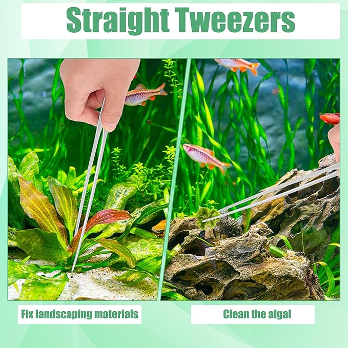 Aquarium Aquascape Tools Kit, 4 in 1 Anti-Rust Aquatic Plant Aquascaping Tool Stainless Steel Black Tweezers Scissors Spatula for Aquarium Tank Clean Fish Tank Aquascape Accessories Set-PawvioPets
