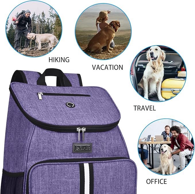 BAGLHER丨Dog Travel Bag, Airline Approved Pet Supplies Backpack, Dog Travel Backpack Accessories Set with 2 Silicone Collapsible Bowls and 2 Food Baskets. Purple-PawvioPets
