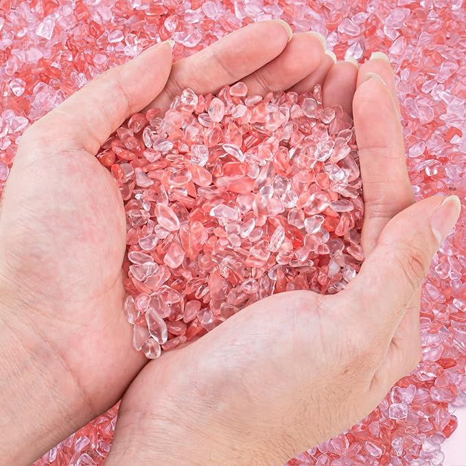 3 Lb Watermelon Tourmaline Quartz Crystal Chips Bulk, 5-7mm Natural Tumbled Crushed Stones Red Healing Crystal Chips Bulk Gemstones for Vase Fillers, Aquarium and Home Decoration-PawvioPets