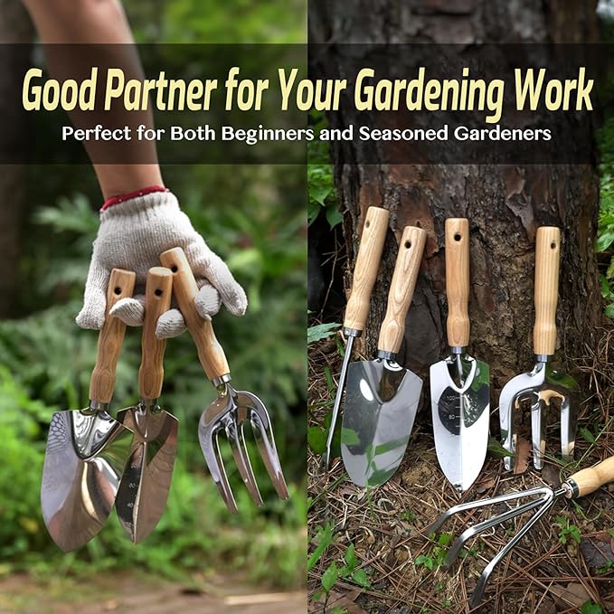 13-Piece Garden Tools Set with Tote Bag & Apron, Repotting Mat - Stainless Steel Heavy Duty Planting Kit, Ergonomic Non-Slip Handles - Gardening Gift for Women, Mom, Home Gardeners-PawvioPets