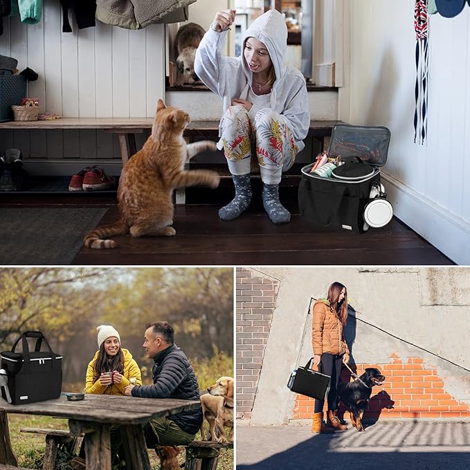 BAGLHER Dog Travel Bag Backpack Pet Supplies Backpack Pet Accessories Storage Bag 5-Piece Set with Shoulder Strap 2 Lined Pet Food Containers 4 Foldable Feeding Bowls Essential Kit for Pet Travel-PawvioPets