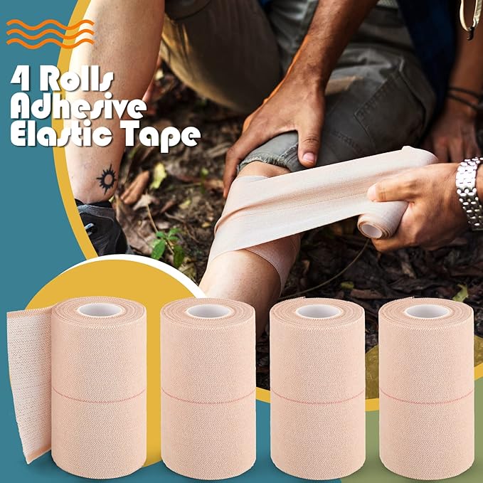 4 Rolls Elastic Tape Adhesive Elastic Tape Self Adhesive Bandage Wrap Flexible Stretch Bandages for Sports Ankle, Knee and Wrist Sprains Animal Pets, 5 Yard (3 Inch in Width)-PawvioPets