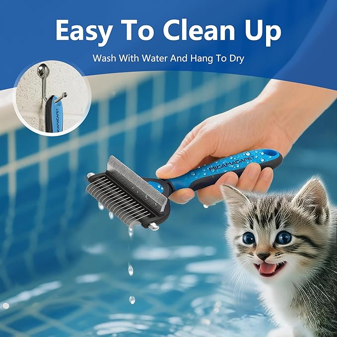 2-in-1 Shedding Brush and Detangling Comb Combo,Small Dog Stripping Brush, Dog and Cat Grooming Comb, 17 Stainless Steel Teeth Remove Tangled Hair, Pet Grooming Tools-Small-PawvioPets