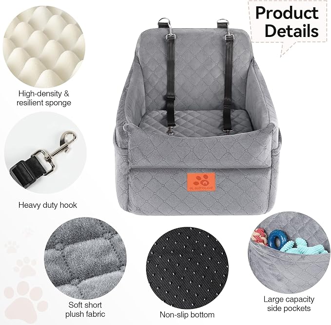 Dog Car Seat for Small/Medium Dogs, Dog Booster Car Seats with Thick Cushion for Dogs Under 35lbs, Detachable Washable Pet Car Seat with Storage Pockets, 2 Safety Belts-PawvioPets