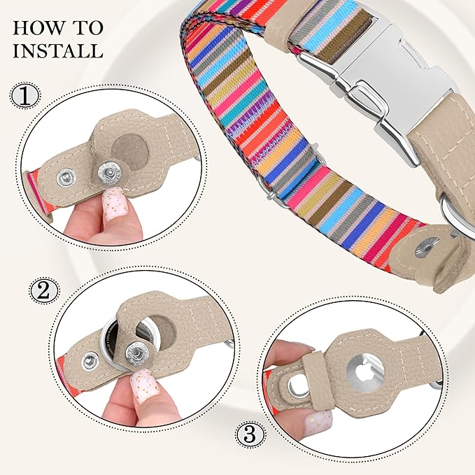 AirTag Dog Collar for Small Medium Large Breed - Adjustable Cute Pattern Dog Collar with Airtag Holder - Soft Leather Tracker GPS Apple Air Tag Pet Collars (X-Small, 9"-12" Neck Fit, Serape)-PawvioPets