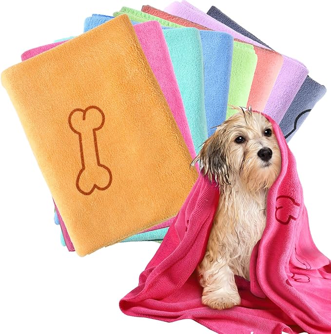 8 Pcs Dog Towels Pet Bath Drying Towels 55 x 28 Inches Large Absorbent Microfiber Quick Fast Drying Soft Beach for Lightweight Cat and Puppy Shower Essentials Cleaning Accessories(Multicolor)-PawvioPets