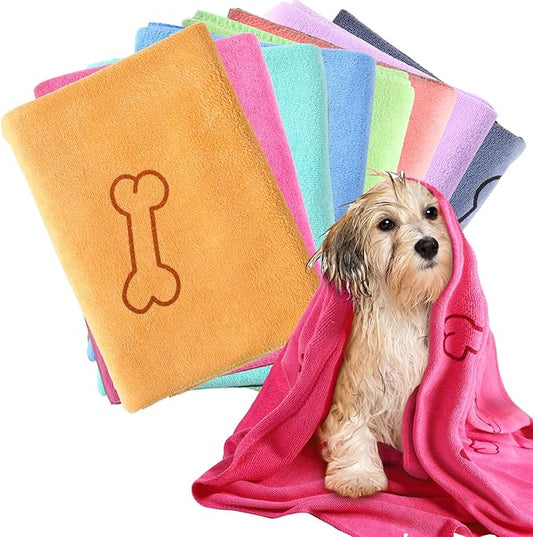 8 Pcs Dog Towels Pet Bath Drying Towels 55 x 28 Inches Large Absorbent Microfiber Quick Fast Drying Soft Beach for Lightweight Cat and Puppy Shower Essentials Cleaning Accessories(Multicolor)-PawvioPets