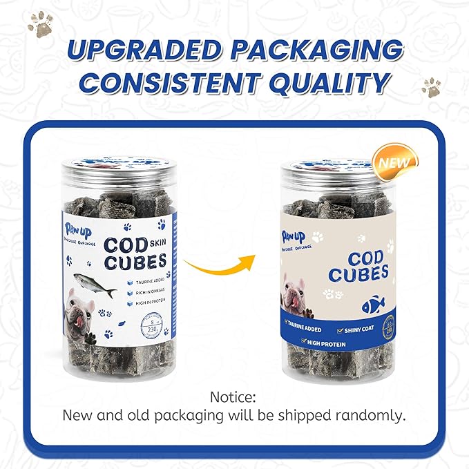 Cod Skin Cubes Dog Treat, Chew Fish Skins Rolls w/Taurine, One-Ingredient Grain Free Healthy Dog Treat, Rich in Omega3, 8 oz-PawvioPets