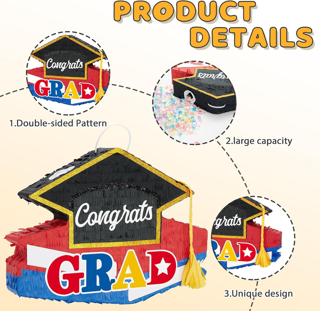 WERNNSAI Graduation Piñata - Graduation Party Game Supplies Graduation Cap Piñata with Blindfold and Bat for Kids Boys Girls Kindergarten Elementary College Party Decoration (12.5" x 16.5" x 3")