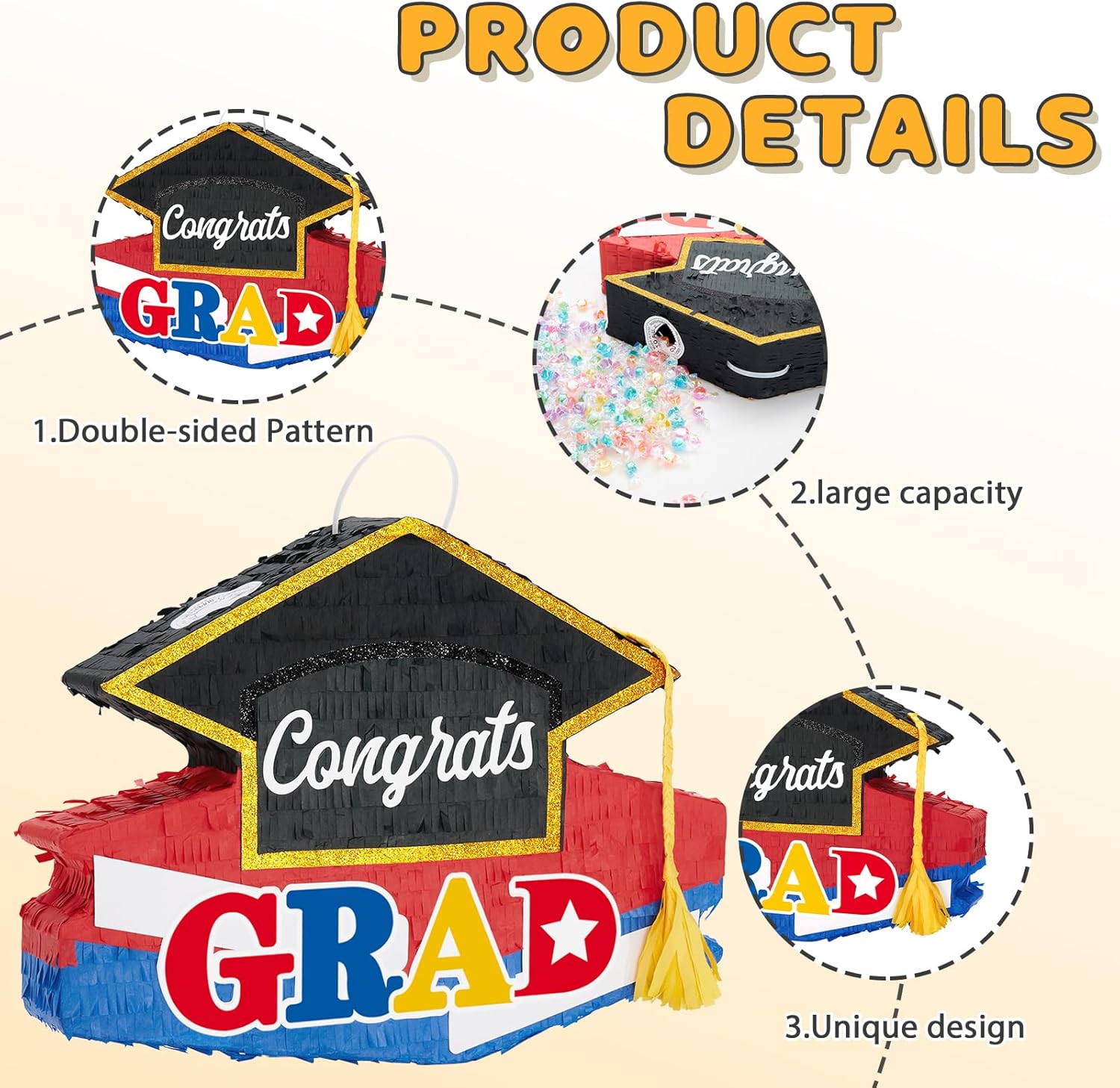 WERNNSAI Graduation Piñata - Graduation Party Game Supplies Graduation Cap Piñata with Blindfold and Bat for Kids Boys Girls Kindergarten Elementary College Party Decoration (12.5" x 16.5" x 3")