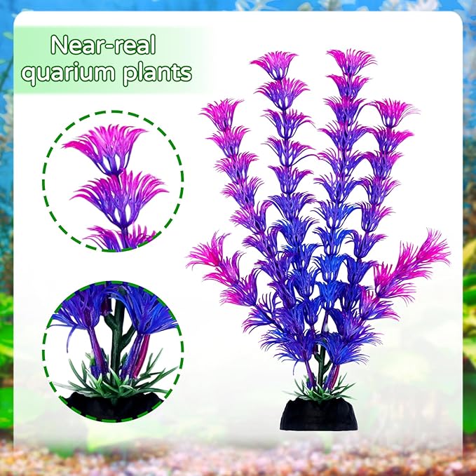 Fish Tank Accessories Aquarium Decorations Plants, 9pcs Colorful Fish Tank Artificial Plants and Cave Rock Decor Set, Aquarium Decor Plastic Plants-PawvioPets