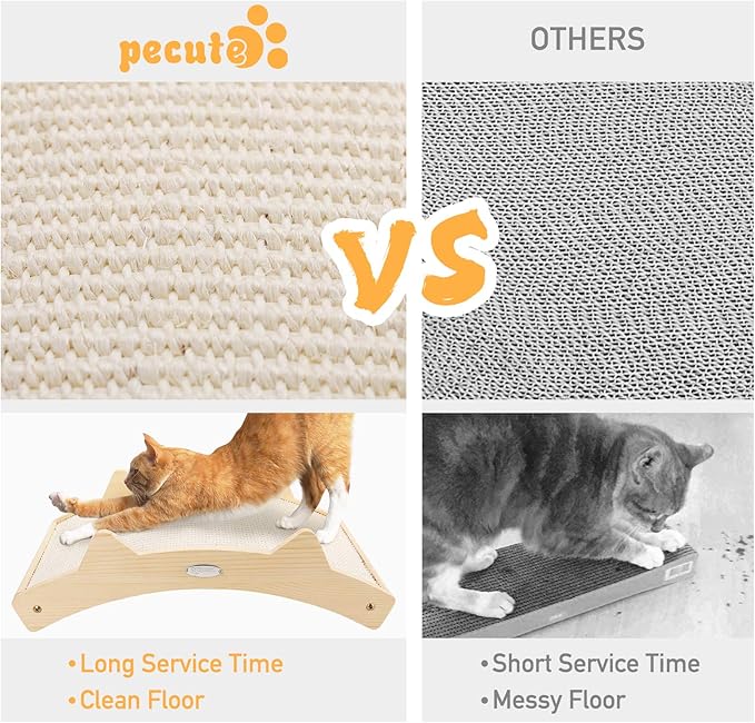 Double-Sided Cat Scratcher With Natural Sisal + Carpet Cloth, Durable Solid Wooden Structure Scratch Pad for Indoor Cats, Scratcher Lounge, 16.5 x 10.8in-PawvioPets