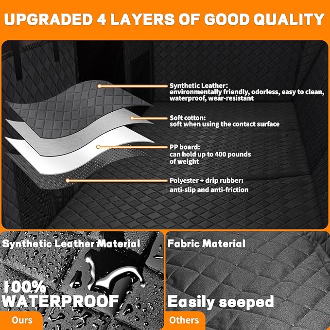 Back Seat Extender for Dogs,Waterproof Dog Car Seat Cover Protector with Mesh Window,Large Space Hammock for Car SUV Truck Dog Travel-PawvioPets