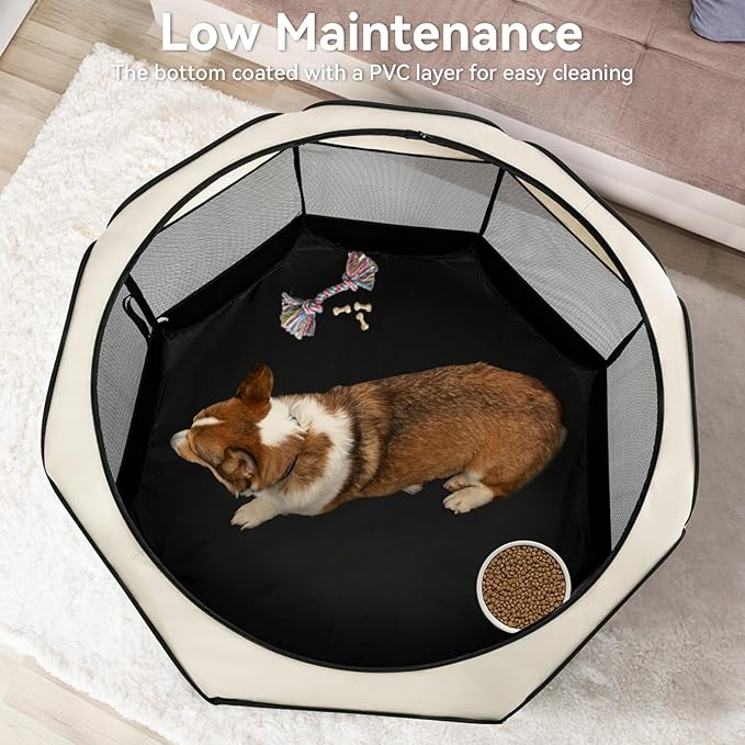 A4Pet Cat Playpen, 39.5” Pop Up Dog Playpen with Bowl, Suitable for Puppies, Kittens, and Small Animals, Removable Zipper & Mesh Panel(16”W × 10”H)-PawvioPets