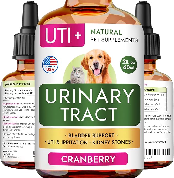 Dog UTI Treatment & Cat Urinary Tract Infection Treatment, Natural Herbal Liquid UTI Medicine, Organically Grown Cranberry Extract, Supports Urinary and Digestive Health, 2 fl oz, Made in USA-PawvioPets