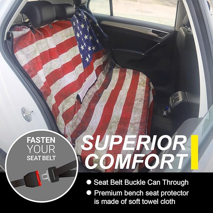 Back Seat Cover for Car Trucks Van SUV,Waterproof Rear Bench Towel Seat Covers for Dogs and Kids,Automotive Backseat Protector (American Flag)-PawvioPets