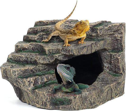 Beared Dragon Tank Accessories for Adults, Snake Hide, Reptile Tank Accessories, Perfect Natural Large Reptile Hide, Professional Turtle Basking Platform (E-Large)-PawvioPets