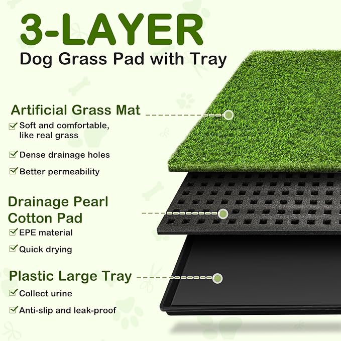 Dog Grass Pad with Tray, 34''X23'' Large Artificial Turf Grass Potty, Reusable Puppy Pee Pads for Dogs, Portable Dog Litter Box for Indoor/Outdoor Potty Training Toilet-PawvioPets