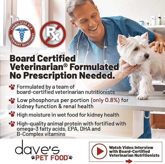 Dave's Pet Food Kidney Support Dog Food (Tuna Pate), Non-Prescription, Low Phosphorus, Low Sodium, Wet Canned, Renal Kidney Care, Vet Formulated, 5.5 oz (24 Pack)-PawvioPets